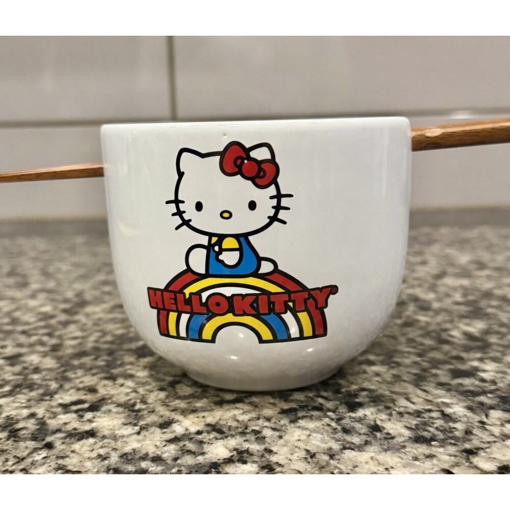 Silver Buffalo Sanrio Hello Kitty Rainbow 20-Ounce Ramen Bowl and Chopstick Set